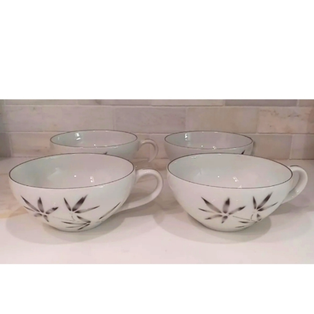 Vtg Fukagawa Arita Pattern 602 Tea Coffee Cups Black White Hand Painted Japan